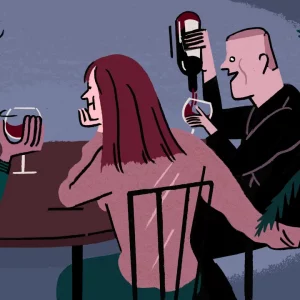 an illustration of someone pouring out a glass of wine