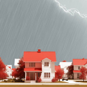 an assortment of homes in front of dark clouds