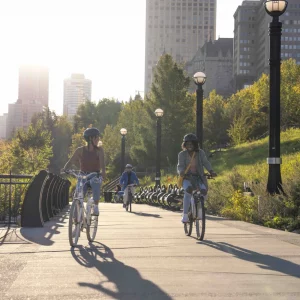 a group biking in the river valley