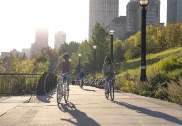 a group biking in the river valley