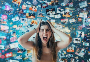 a woman with an assortment of messages behind her