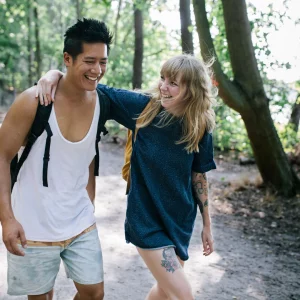 a couple friends hiking outdoors