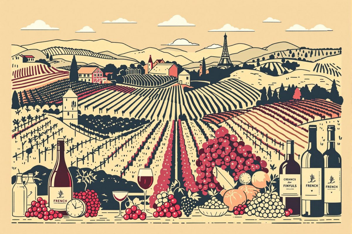an illuatration of a wine growing region