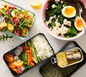 a mixture of healthy lunches