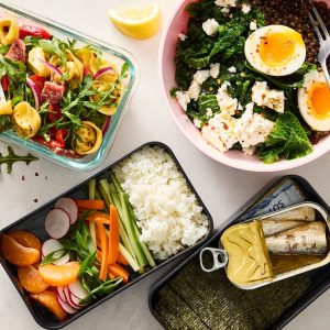 a mixture of healthy lunches