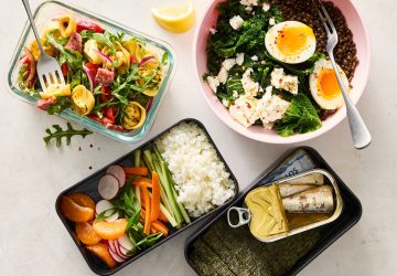a mixture of healthy lunches