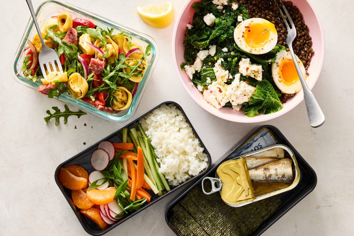 a mixture of healthy lunches