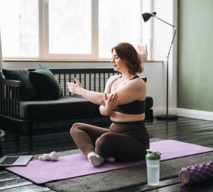 a woman stretching
