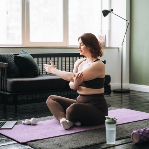 a woman stretching