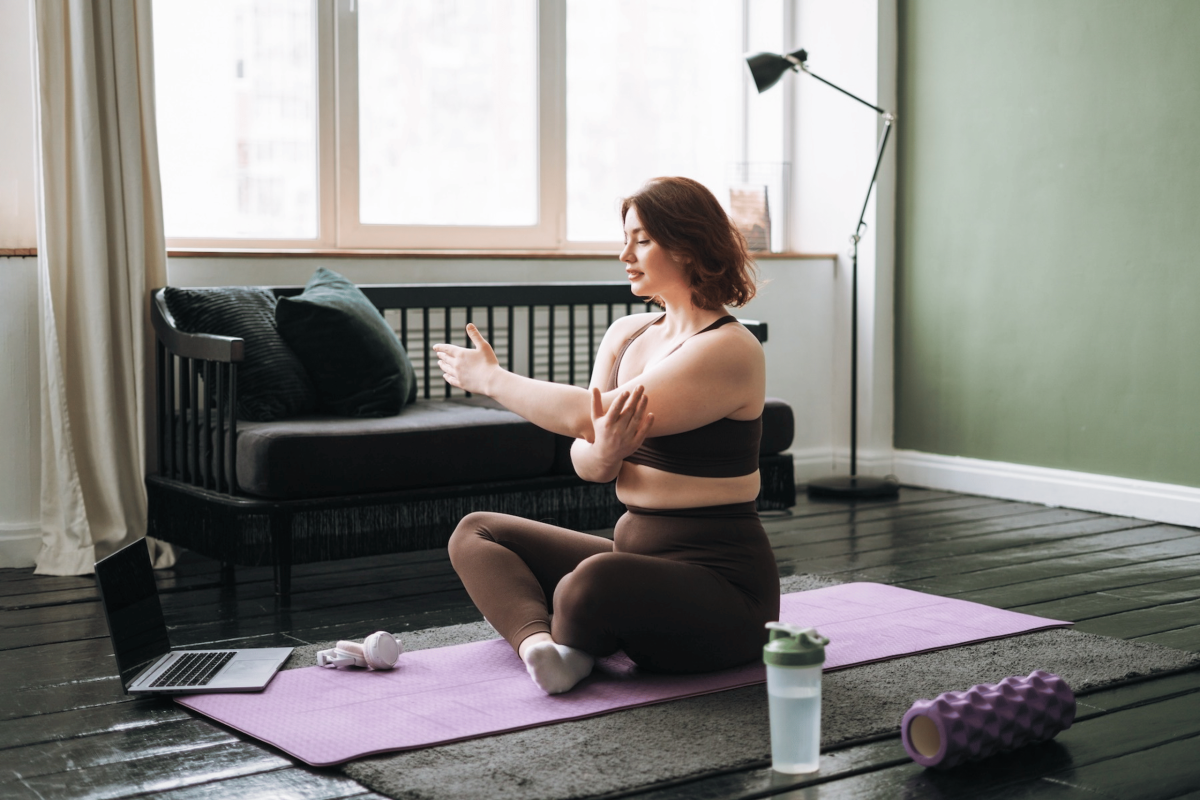 a woman stretching