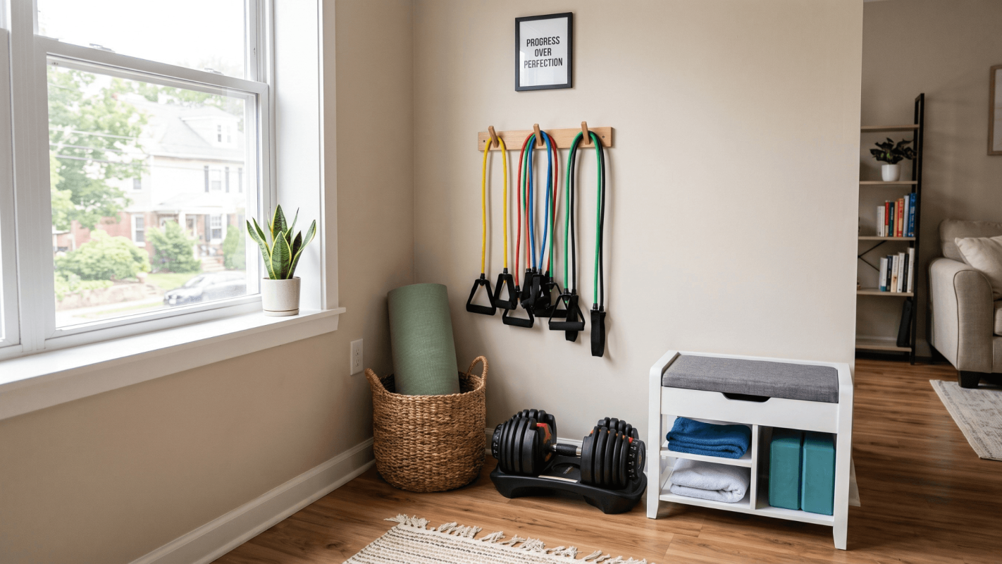 a small home gym space